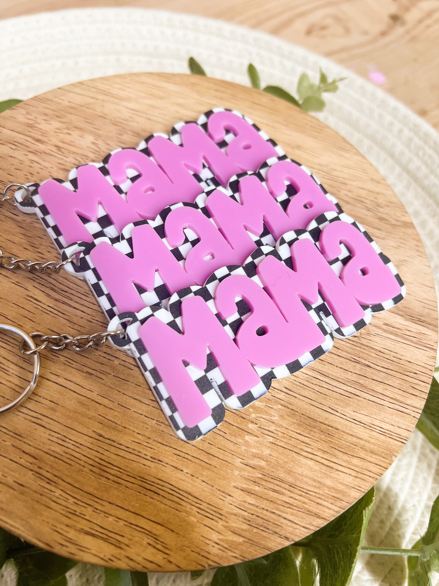 Mama Black Checkered with Pink Mama Keychain