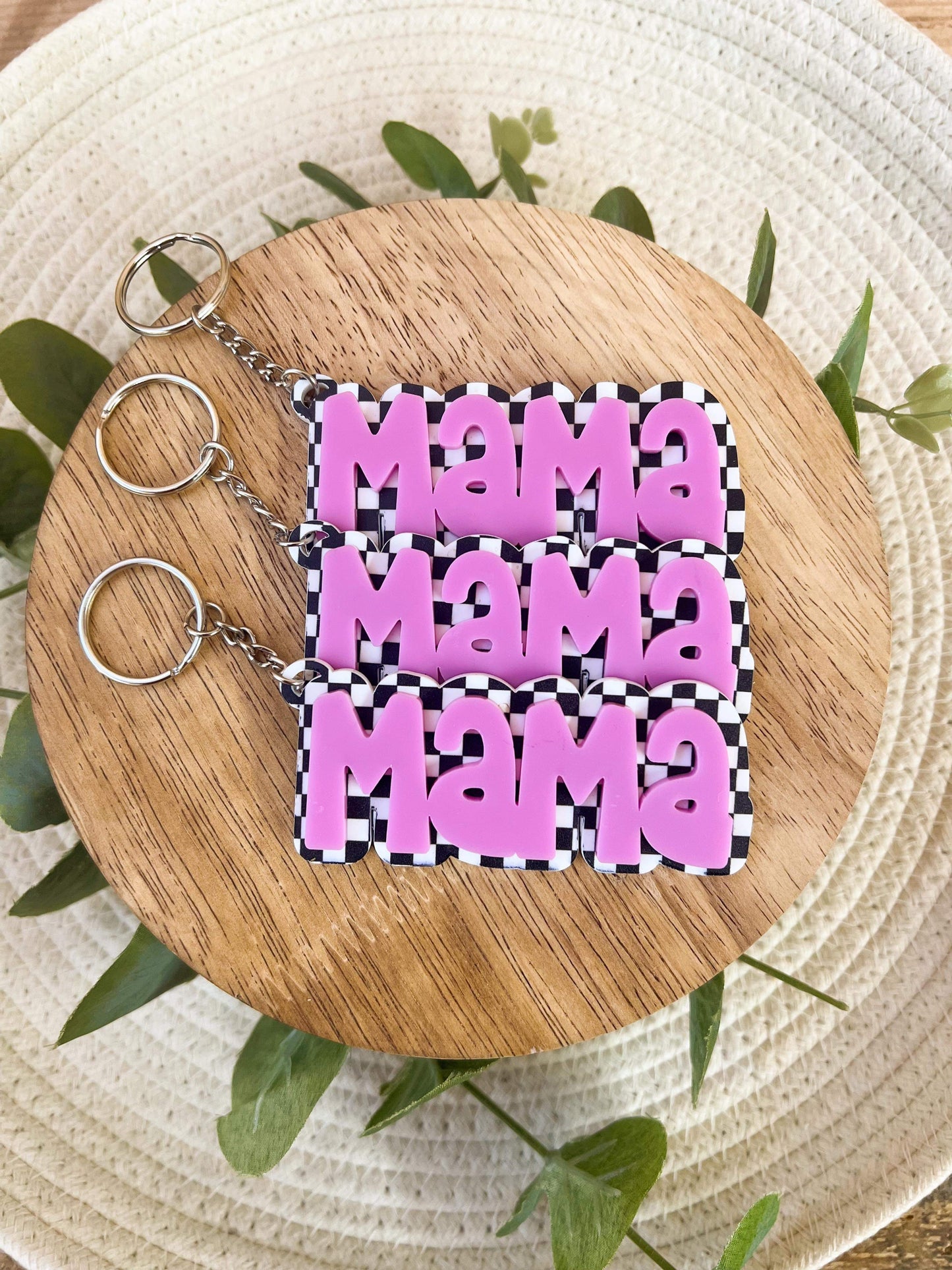 Mama Black Checkered  with Pink Mama Keychain