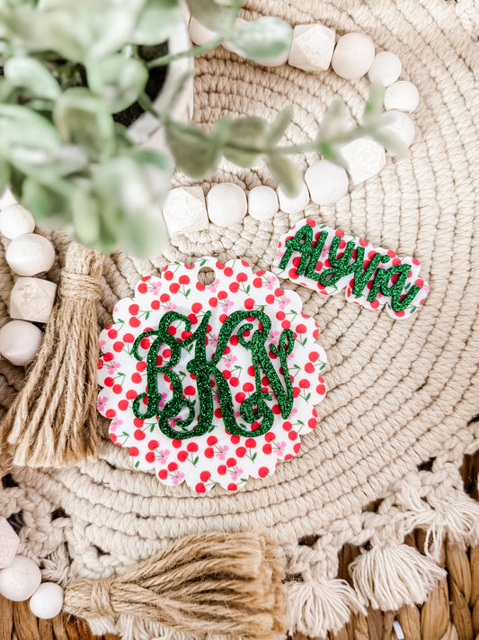 PRINTED CHERRIES BAG TAG, CLIP, CAR CHARM
