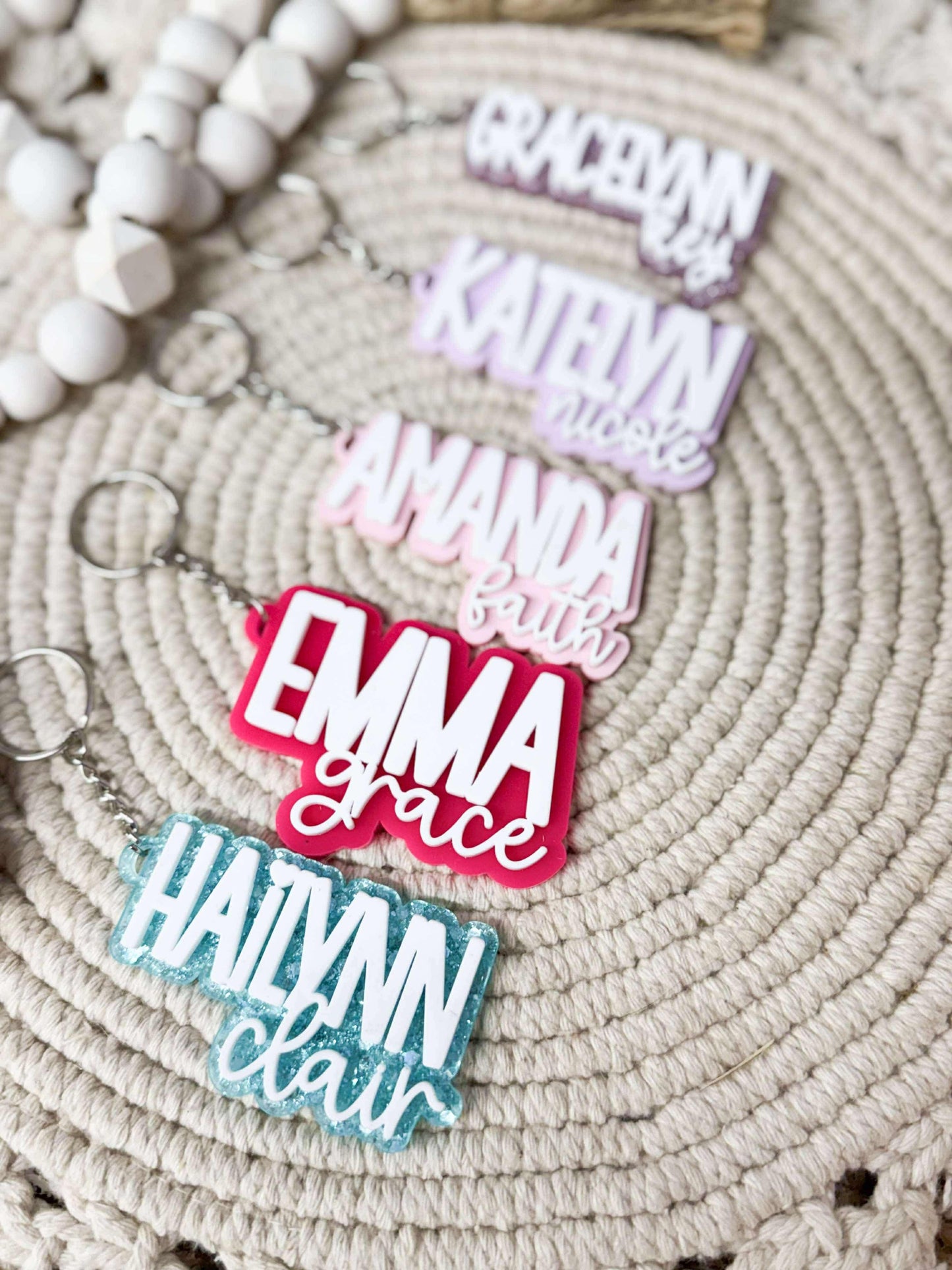Double Layered Name Keychain – Itty Bitty Peach