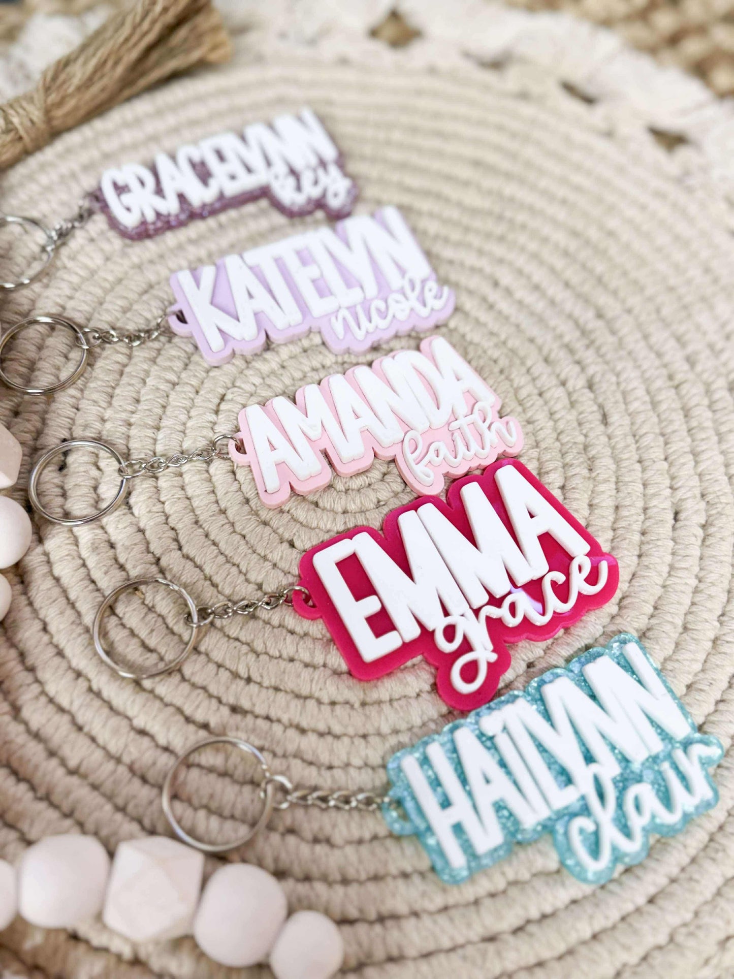Double Layered Name Keychain – Itty Bitty Peach