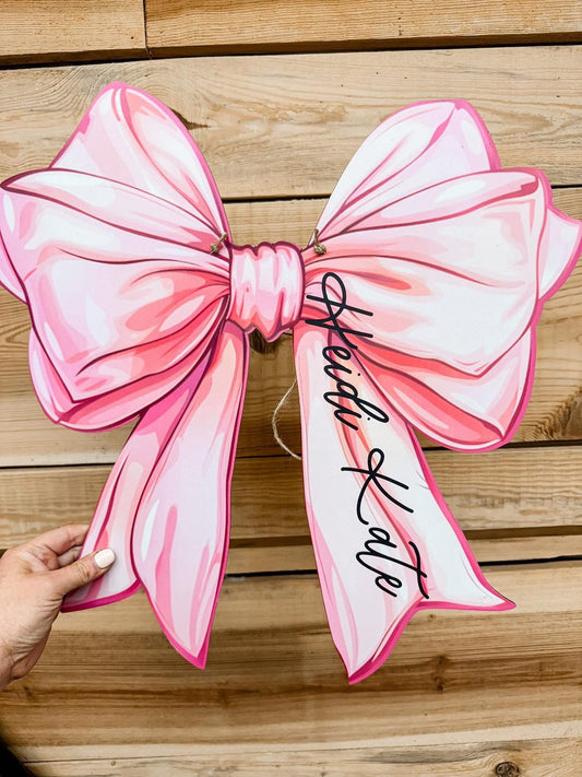 PINK BOW DOOR HANGER WITH NAME