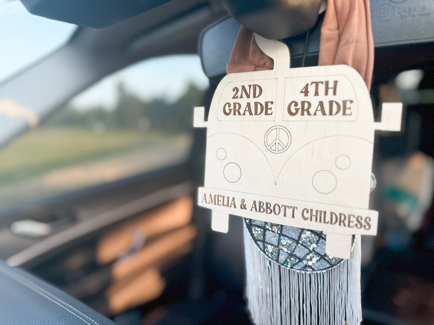 Bus Car Rider Sign Hippie Van Car Rider Sign – Itty Bitty Peach