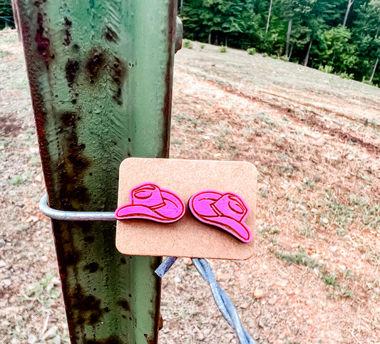 Pink Cowboy Hat Studs